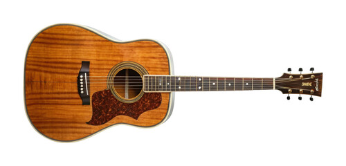 Obraz premium Wooden acoustic guitar with steel strings and artistic pickguard