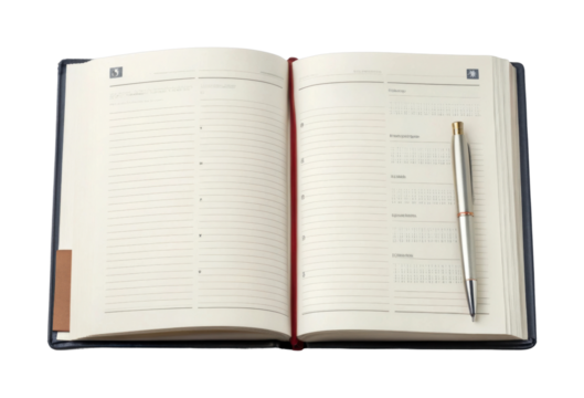 Open planner with pen displaying weekly calendar layout