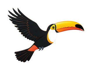Colorful toucan illustration with outstretched wings in flight