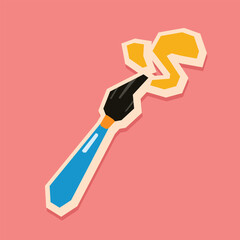 Pointed Brush Sticker with Flat Soft Color Palette in Cutout Style