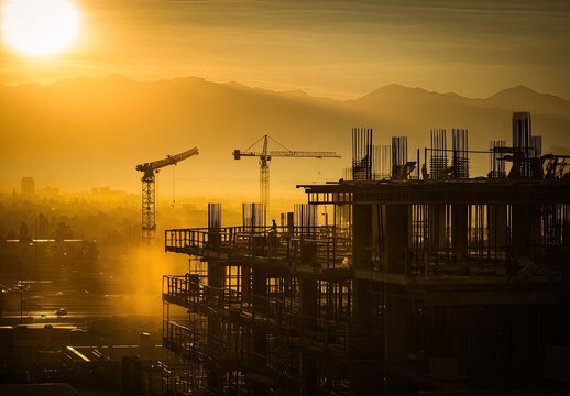 Sunrise over a construction site