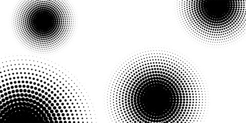 Set of halftone dots gradient pattern texture isolated on white background. Straight dotted spots using halftone circle dot raster texture. Vector blot half tone collection.