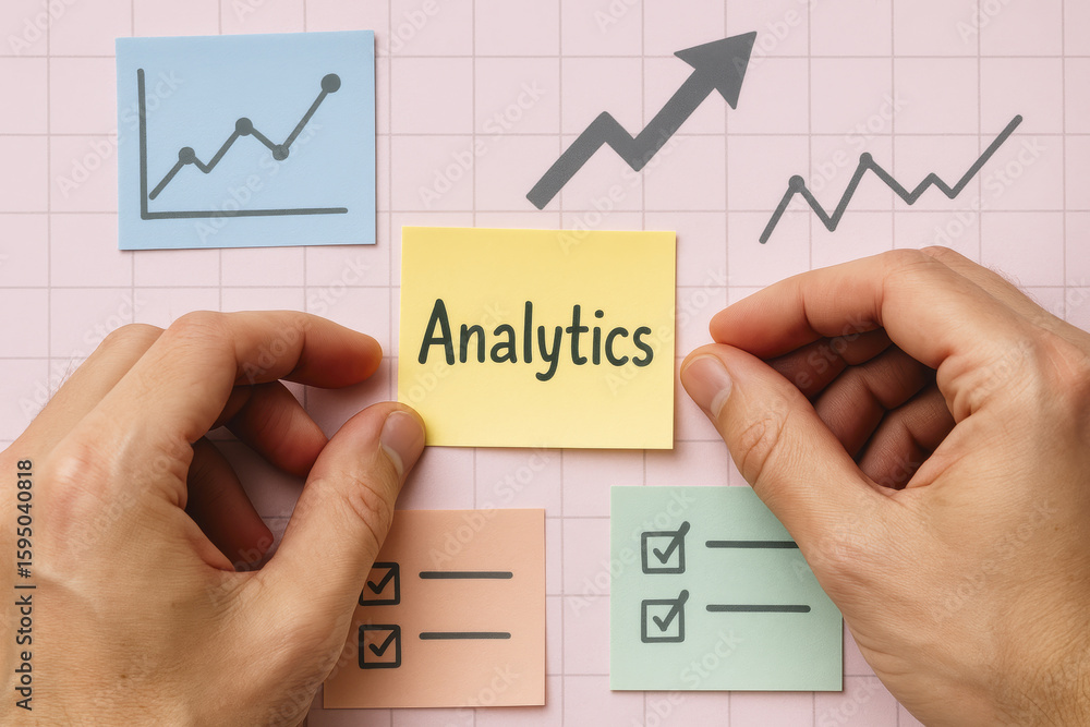 Poster analytics and data analysis reveal trend metrics empowering business strategy and checklist planning