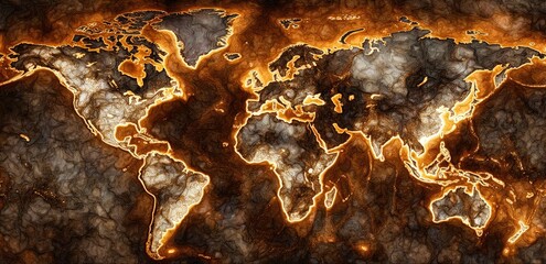 World map, fiery textured