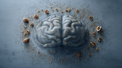 Brain surrounded by nuts and seeds, symbolizing brain health