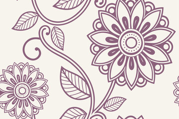 Obraz premium Intricate floral vine pattern with purple flowers and leaves vector