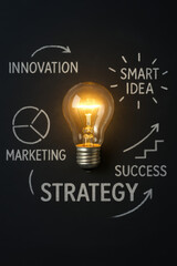 Bright innovation and smart idea inspire strategy marketing and success through creative planning