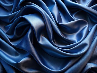 Fototapeta premium A closeup of a luxurious blue silk fabric with flowing waves and a shiny texture