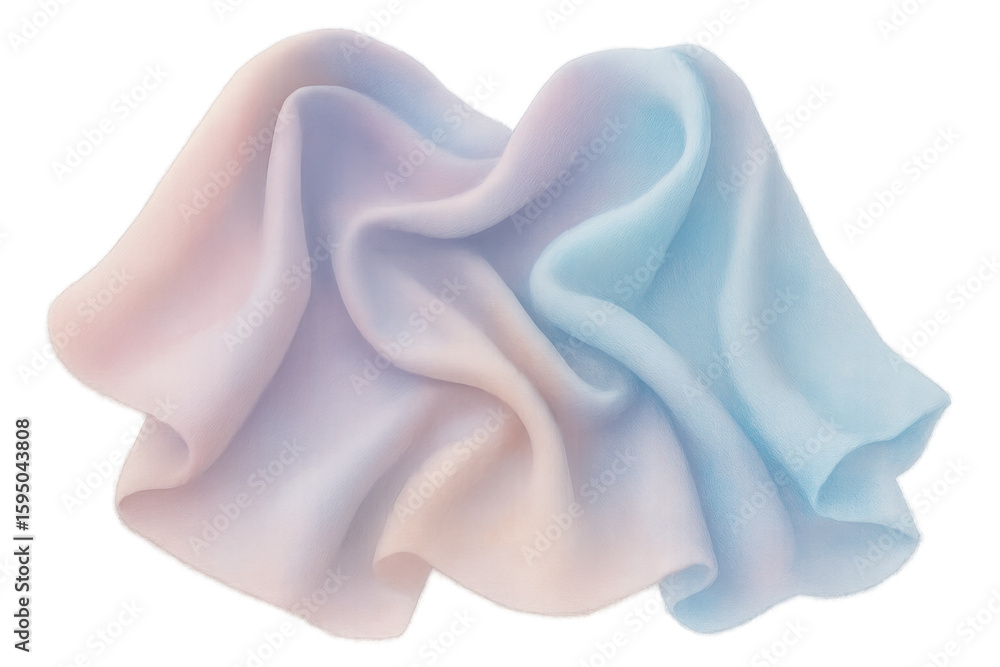 Poster pastel fabric billowing with gentle movement, forming ethereal, soft-hued abstract patterns against 