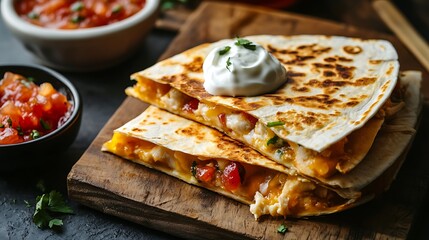 Stacked Quesadillas with Sour Cream and Salsa