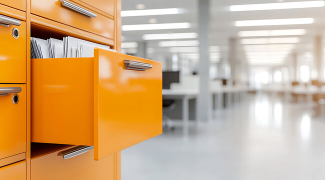 Office filing cabinet storing documents. Storage for paperwork and important files in a modern office environment. Organize and secure documents effectively.