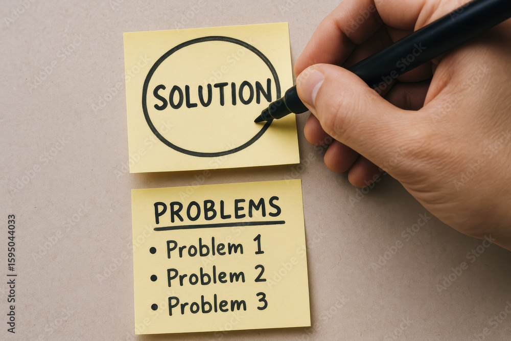 Poster solution and problems form the list issues to resolve answer and fix for effective problem-solving