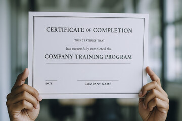 Certificate and completion mark success in company training program inspiring achievement and growth