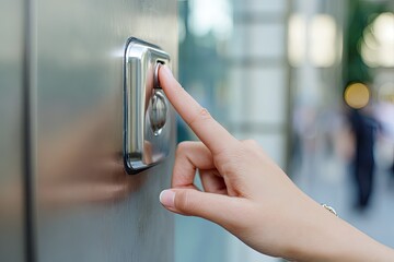 Finger pressing a metal access panel