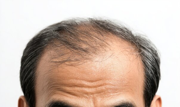Close-up of a balding man's head