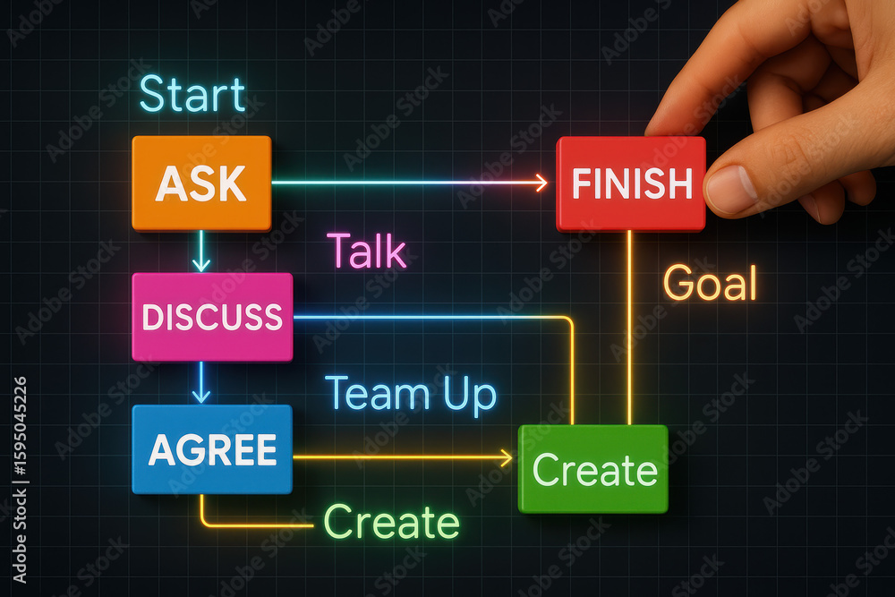 Poster start and finish build workflow for success with goal-oriented plan clear process and defined steps