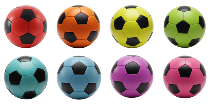 Colorful Soccer Football Balls Sports Game Play Competition Tournament Match - Isolated on Transparent Background
