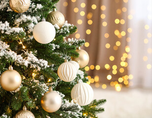 Festive christmas tree decoration cozy living room holiday home decor warm atmosphere close-up view joyful celebration