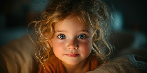 Portrait of adorable curly-haired child with big eyes