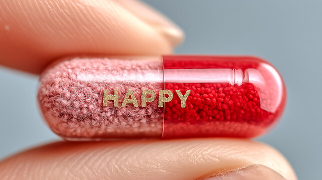 Mood Enhancement Pill Visual – Conceptual Red Capsule – Generative AI - Powered by Adobe