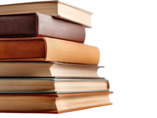 Stack of Literary Treasures: A stack of various aged and colored hardback books create a visually rich still life, inviting viewers into a world of stories and knowledge.