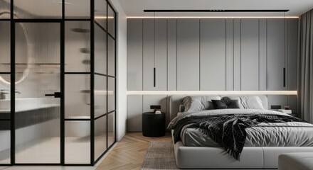 Modern Minimalist Master Bedroom and Ensuite Bathroom Design