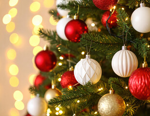 Festive christmas tree decorations home living room photography warm atmosphere close-up view holiday spirit