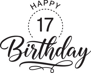 Vector art of happy birthday text with number 17