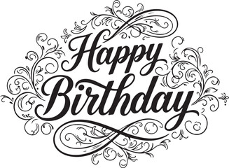 Vector art of happy birthday text with ornate design
