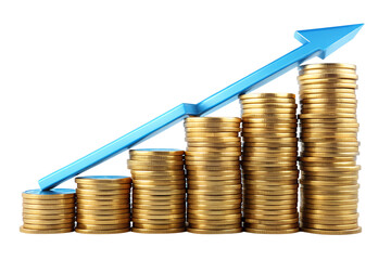 Increasing Stacks of Shiny Gold Coins Isolated on Transparent Background – Wealth Growth Concept PNG