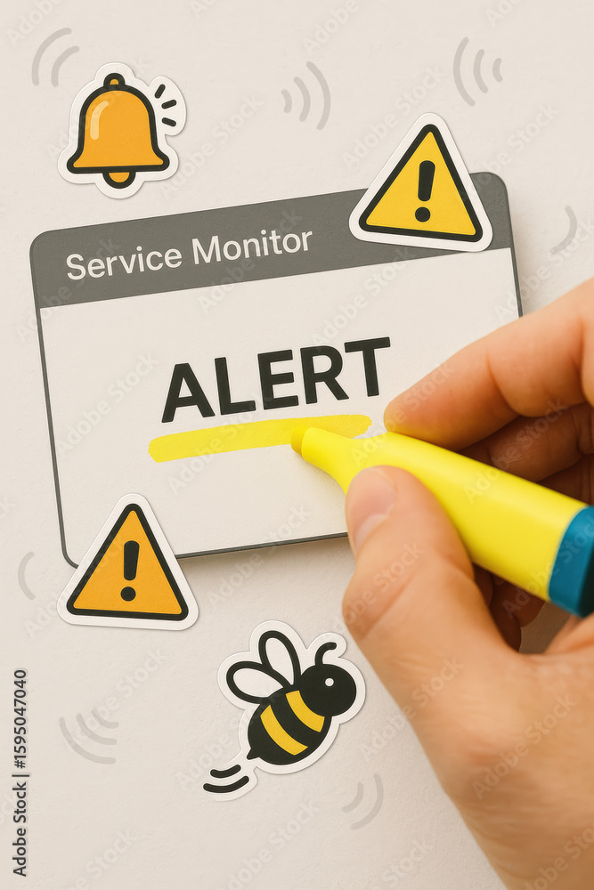 Aufkleber service alert notification and warning message capture important attention for urgent communication 