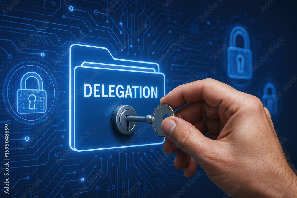 Poster delegation security encryption and access control enhance technology network and data protection in 