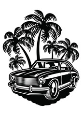 vintage car with palm trees