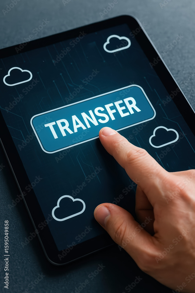 Poster transfer button technology data exchange inspire secure and fast digital communication through devic