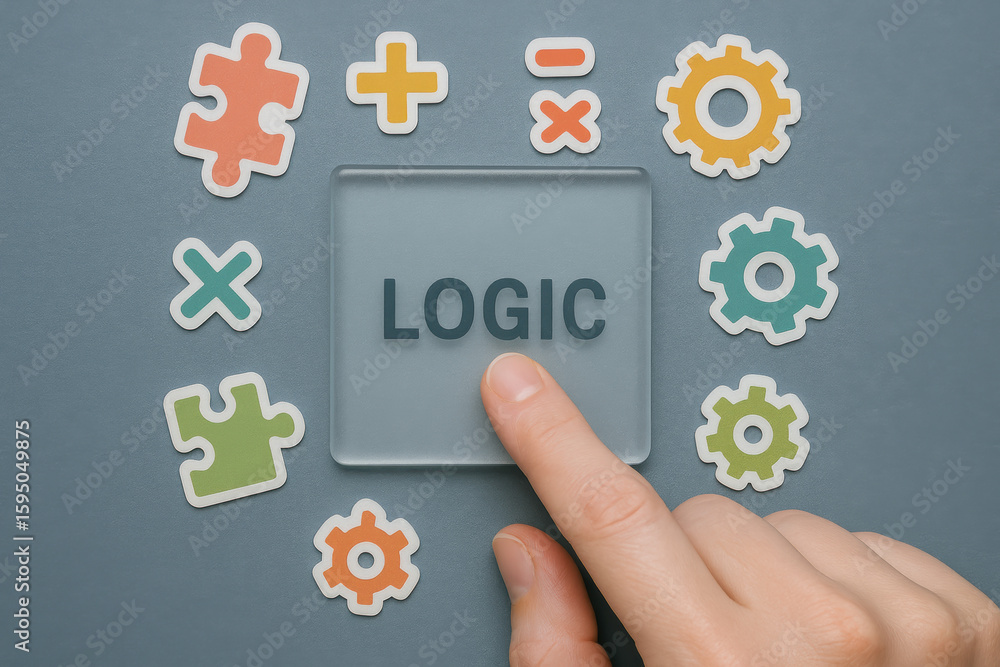Poster logic cognition reasoning and problem create solution ideas through intellect and concept