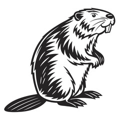 Obraz premium Stylized beaver with prominent teeth, black and white illustration