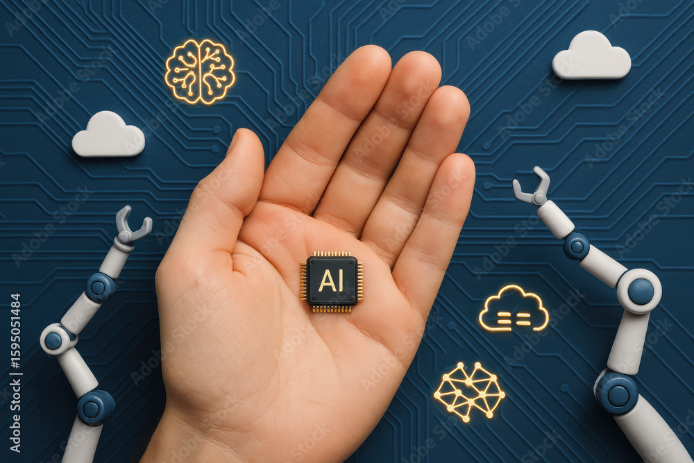 Poster artificial intelligence and innovation drive technology data machine and digital computer progress