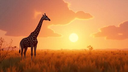 Obraz premium giraffe in the sunset