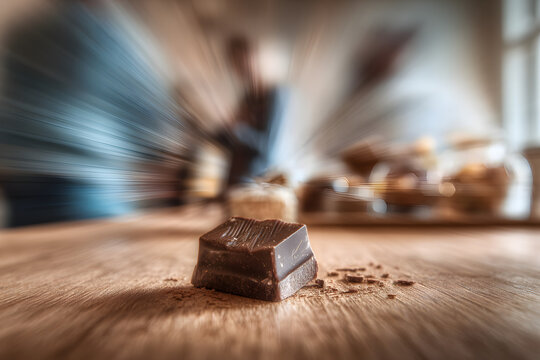 minimalistic shot capturing essence of world chocolate day with chocolate in focus happily blurred people in background