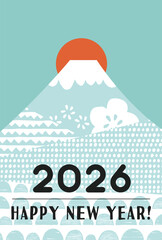 富士山の年賀状テンプレート（2026年）