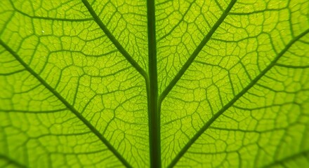 Obraz premium Vibrant Green Leaf Macro: Intricate Vein Detail, Natural Texture, Lush Spring Mood