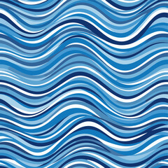 Dynamic seamless pattern of abstract wavy lines in various shades of blue and white, creating a flowing, ripple, or ocean effect.