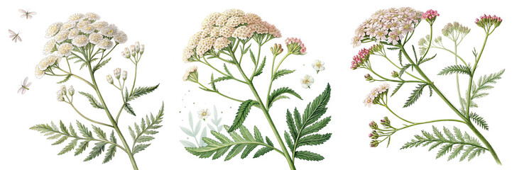  Set of Top view of a yarrow flower in air isolated on a transparent background