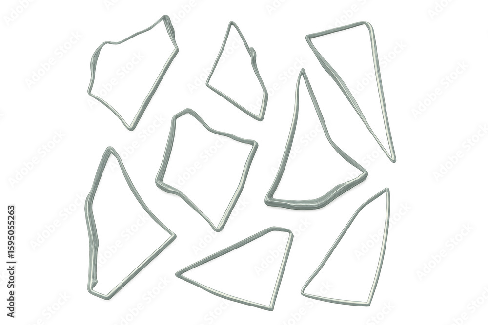 Poster metallic silver shards creating geometric fragmentation on transparent surface, emphasizing digital 