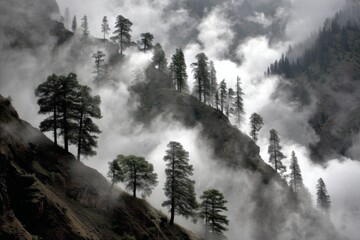Misty mountain landscape himalayas nature photography serene environment high angle view tranquil concept for seo impact
