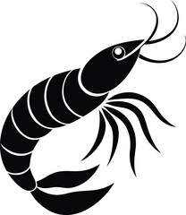 Shrimp silhouette, seafood vector icon, marine animal clipart, crustacean outline, ocean creature graphic