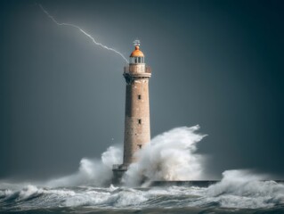 Stormy seas clash with lighthouse coastal location photography dramatic environment dynamic viewpoint nature's power