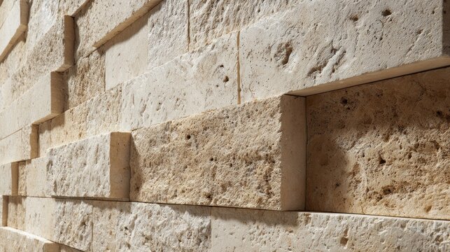 Light beige stone wall,  stacked in irregular pattern