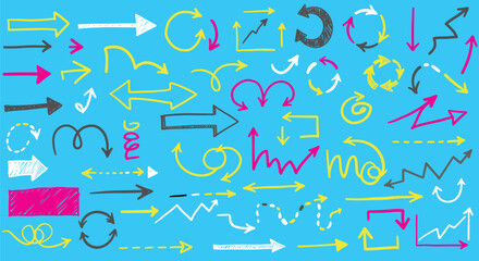 Collection of Hand-Drawn Arrows on a Blue Background