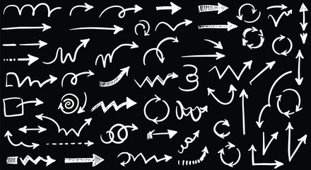 Collection of hand-drawn arrows on a black background